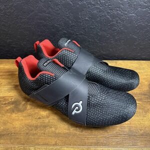 Peloton Cycling Shoes Mens 10.5 Womens 12 Black Red Clip In Cleats 3 Bolt